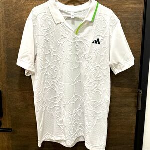 Adidas XL soccer polo shirt white with very unique design